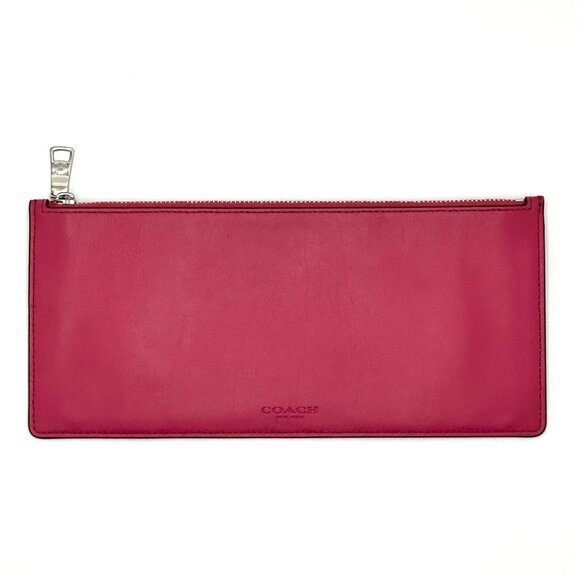 Pretty Coach Pink Leather Zip Pouch Clutch Wallet With Silver-Tone Hardware - Picture 1 of 6